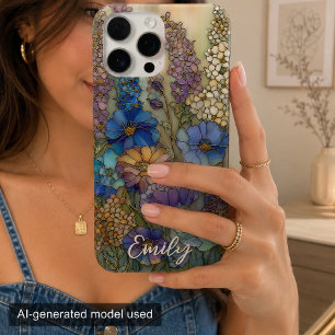Vintage Stained Glass Garden Floral Personalised iPhone 16 Pro Max Case