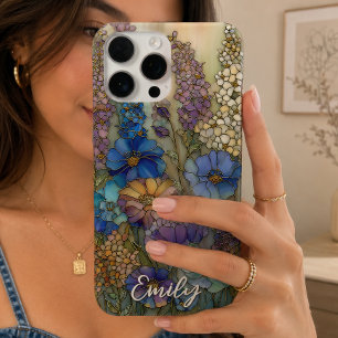 Vintage Stained Glass Garden Floral Personalised iPhone 16 Pro Max Case