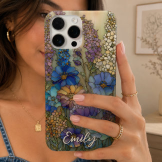 Vintage Stained Glass Garden Floral Personalised iPhone 16 Pro Max Case