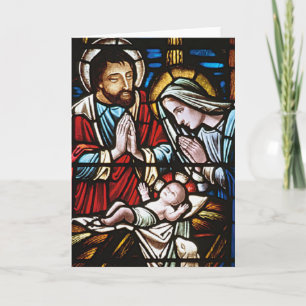Vintage Stained Glass Nativity Holiday Card