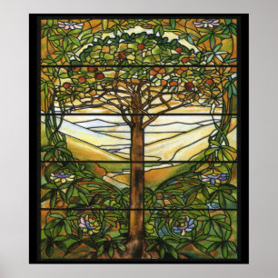 Vintage Stained Glass Pattern Apple Tree Art Print
