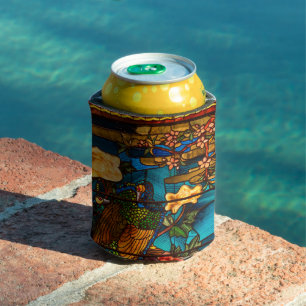 Vintage Stained Glass with Peacocks and Flowers Can Cooler