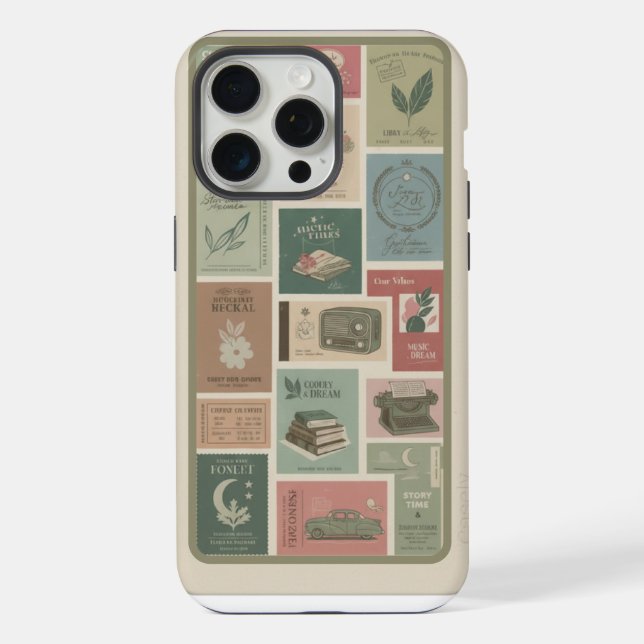 Vintage Stamp Collage Design For iPhone Case (Back)