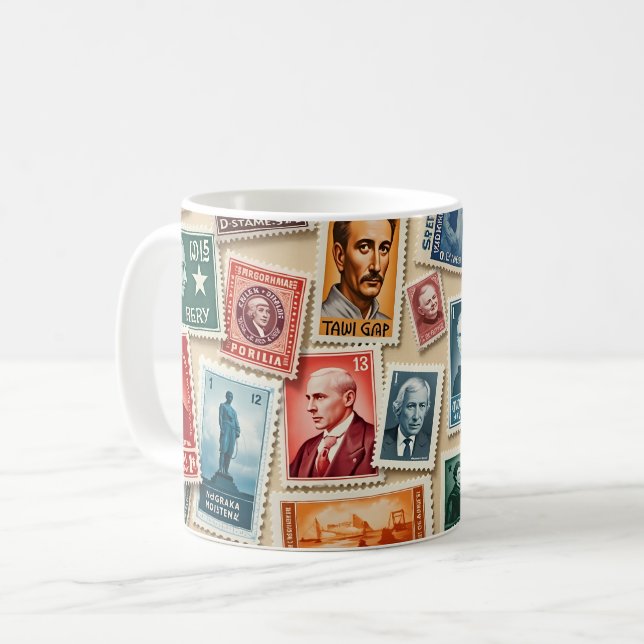 Vintage Stamp Collection Coffee Mug (Front Left)