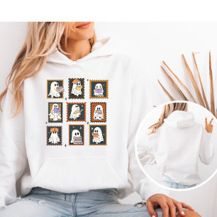 Vintage Stamp Halloween Ghosts Reading Books Hoodie