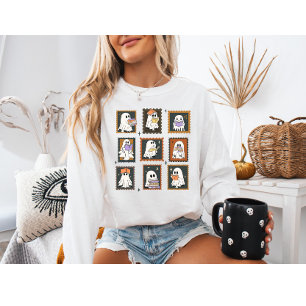 Vintage Stamp Halloween Ghosts Reading Books Sweatshirt