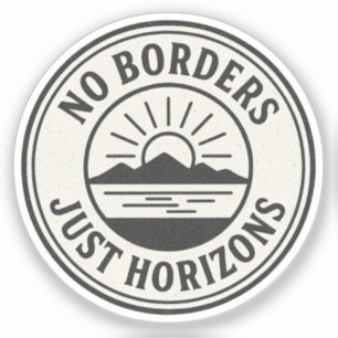 Vintage Stamp – “No Borders, Just Horizons”.