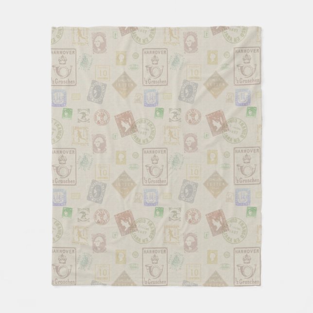 Vintage Stamp Pattern Fleece Blanket (Front)