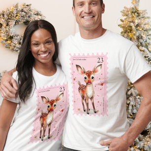Vintage Stamp Reindeer Matching Adults Christmas T-Shirt