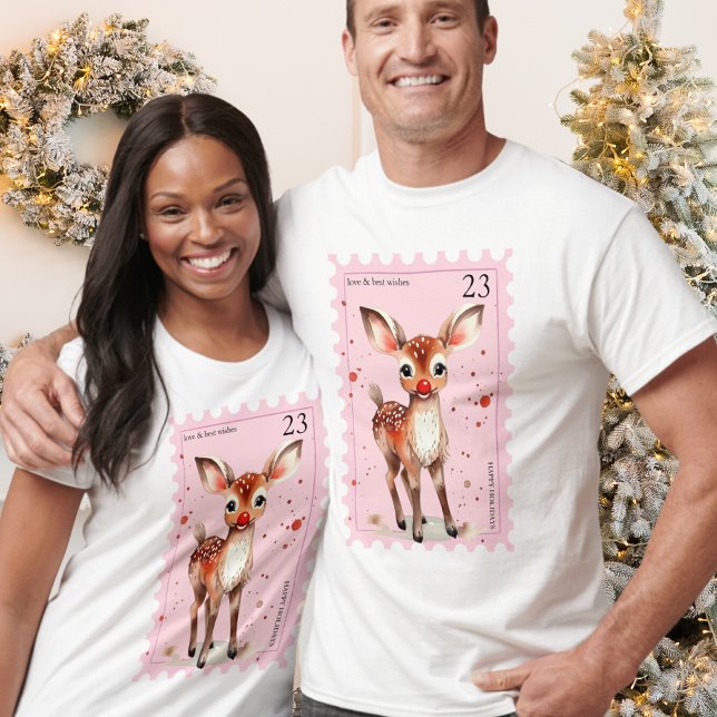 Vintage Stamp Reindeer Matching Adults Christmas T-Shirt (Vintage Stamp Reindeer Matching Adults Christmas T-Shirt adult dad mom mum family matching tee xmas)