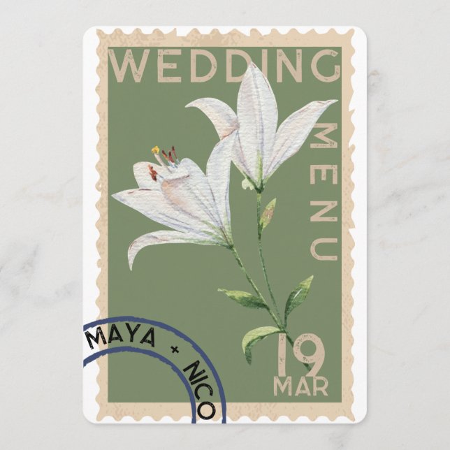 Vintage stamp Wedding Menu (Back)