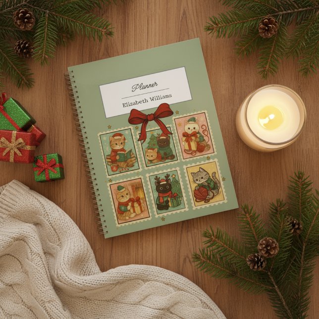 Vintage Stamps Christmas Cats Retro Holiday Cat  Planner (Creator Uploaded)
