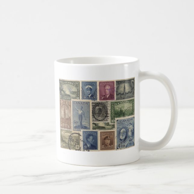 Vintage Stamps Collage Coffee Mug (Right)