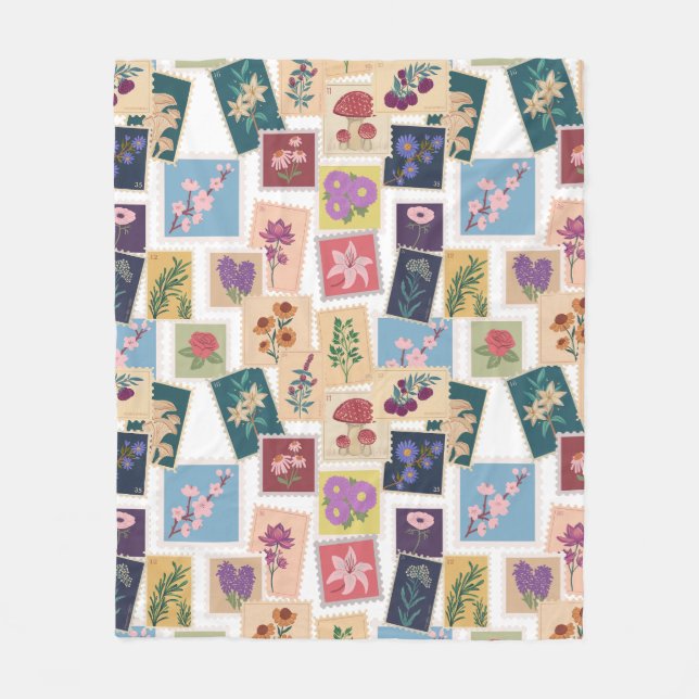 Vintage Stamps Collection,Retro Theme Fleece Blanket (Front)