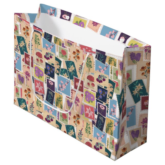Vintage Stamps Collection,Retro Theme Large Gift Bag (Front Angled)