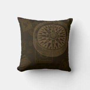 Vintage Stamps & Compass Pillow