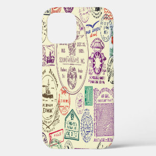 Vintage stamps, decorative document set. iPhone 12 case