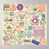 Vintage stamps, decorative document set.
