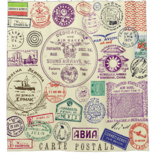 Vintage stamps, decorative document set. shower curtain