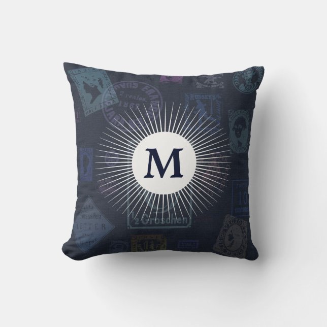 Vintage Stamps Initial Pillow (Front)