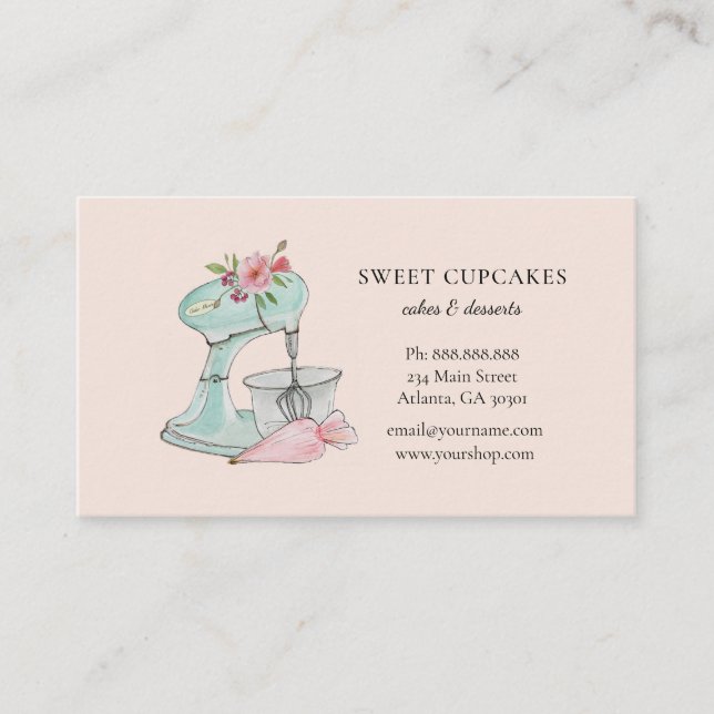 Vintage Stand mixer pink bakery Business Card (Front)