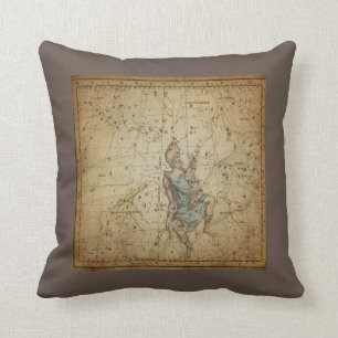 Vintage Star Chart Auriga Constellation on Brown Cushion