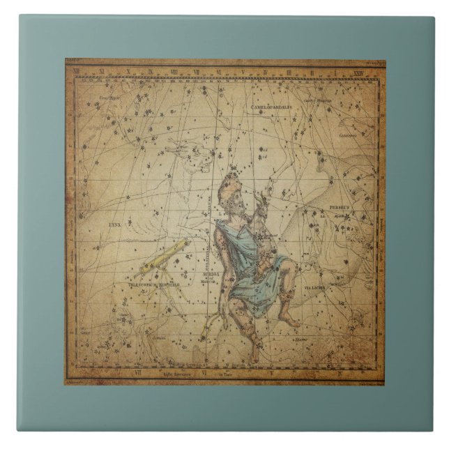 Vintage Star Chart of Auriga Constellation Tile (Front)