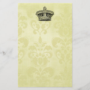 Vintage star crown on grunge Damask Stationery