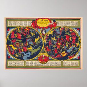 Vintage Star Map Constellations Celestial Chart 
