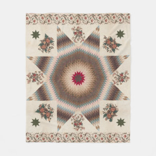 Vintage Star of Bethlehem Cottage Floral Quilt Fleece Blanket
