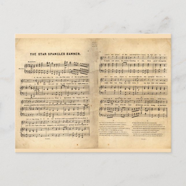 Vintage Star Spangled Banner Song Sheet Lyrics Postcard (Front)