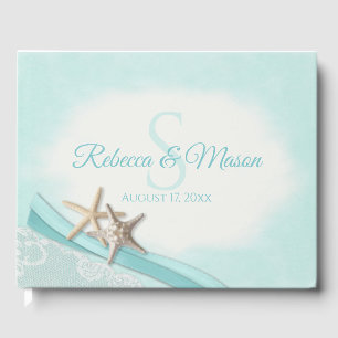 Vintage Starfish and Ribbon Monogram Wedding Guest Book