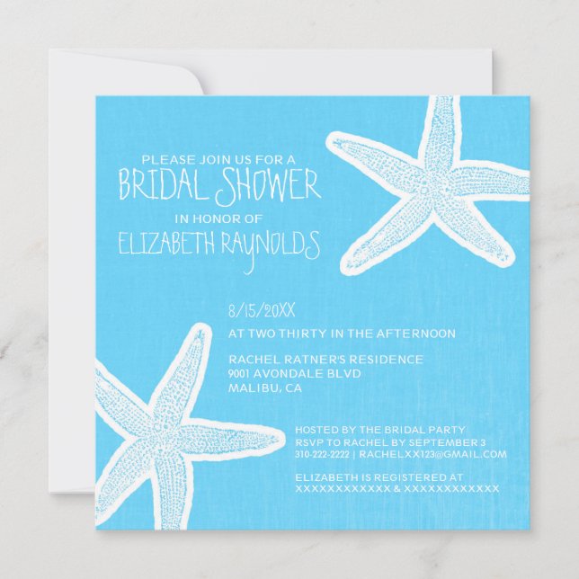 Vintage Starfish Beach Bridal Shower Invitations (Front)