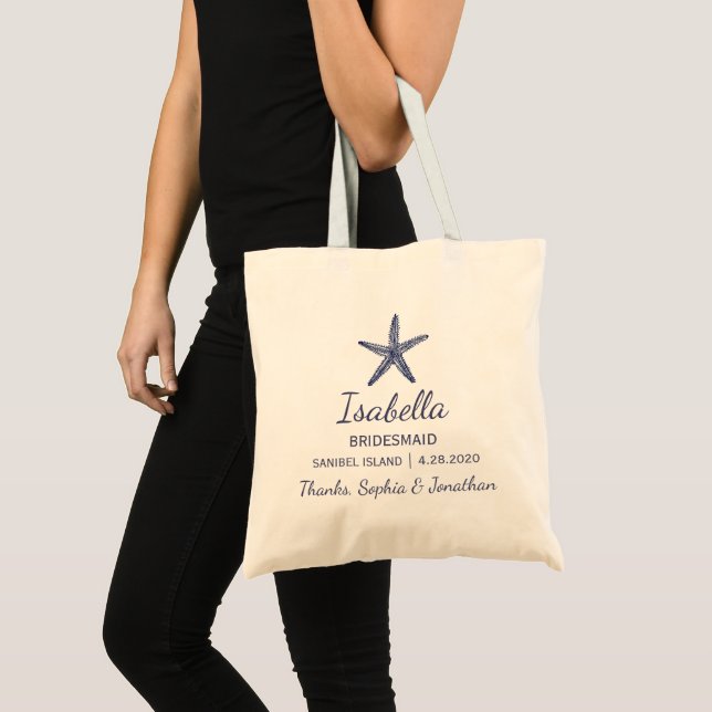 Vintage Starfish Beach Bridesmaid Wedding Custom Tote Bag (Front (Product))
