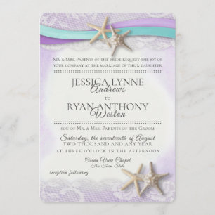 Vintage Starfish Beach Orchid and Turquoise Invitation