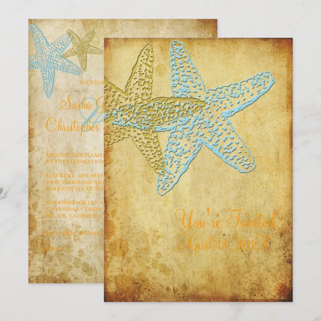 VINTAGE STARFISH/BEACH WEDDING INVITATION (Front/Back)