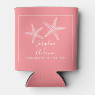 Vintage Starfish Coral Pink Beach Wedding Favour Can Cooler