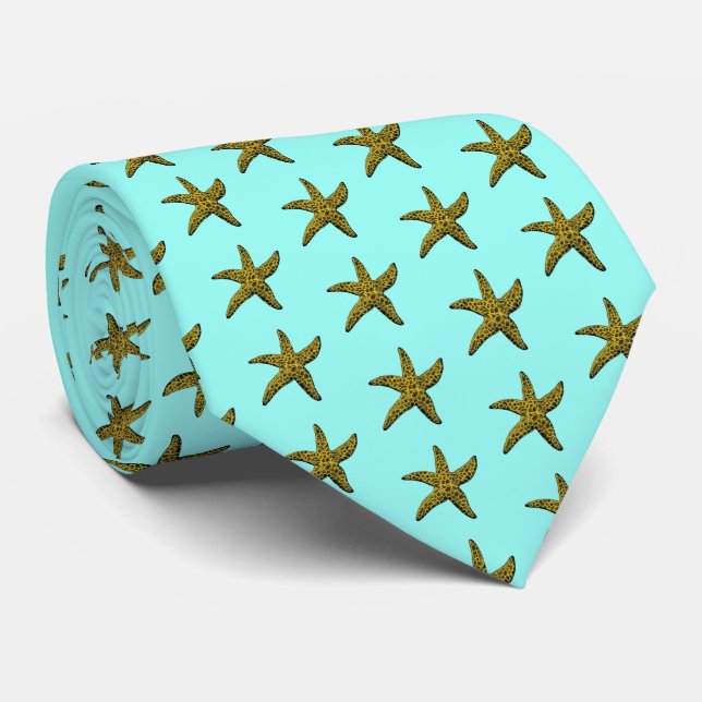 Vintage Starfish Drawing Crest Tie (Rolled)