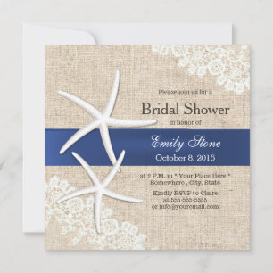 Vintage Starfish Rustic Laced Burlap Bridal Shower Invitation