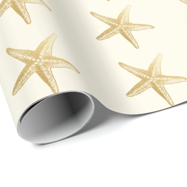 Vintage Starfish Sketch Ivory Wrapping Paper (Roll Corner)