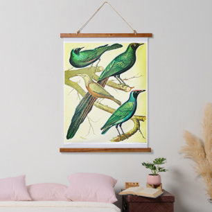 vintage starlings and mynah birds  hanging tapestry
