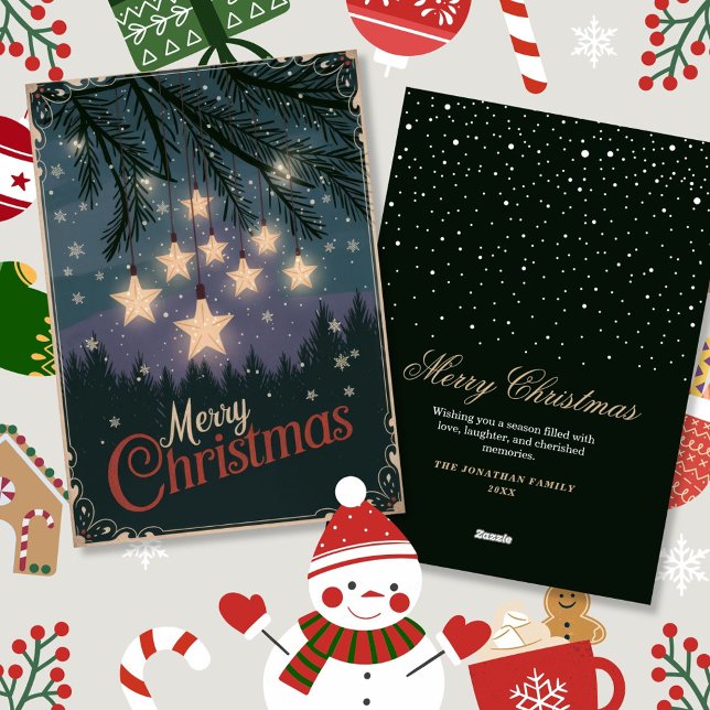 Vintage Starry Night Christmas Greetings Holiday Card (Creator Uploaded)