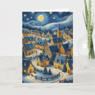 Vintage Starry Night Christmas Village Card Custom