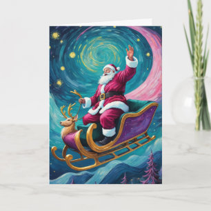 Vintage Starry Night Santa Custom Text Card