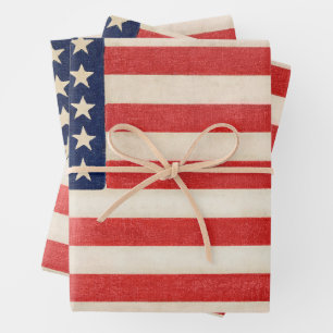 Vintage Stars and Stripes American Flag Wrapping Paper Sheet
