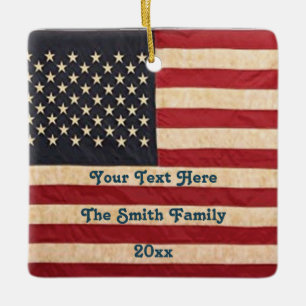 Vintage Stars and Stripes Weathered American Flag Ceramic Ornament