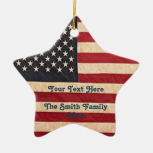 Vintage Stars and Stripes Weathered American Flag  Ceramic Tree Decoration
