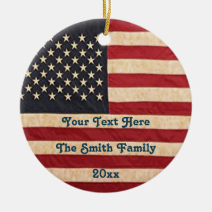 Vintage Stars and Stripes Weathered American Flag Ceramic Tree Decoration