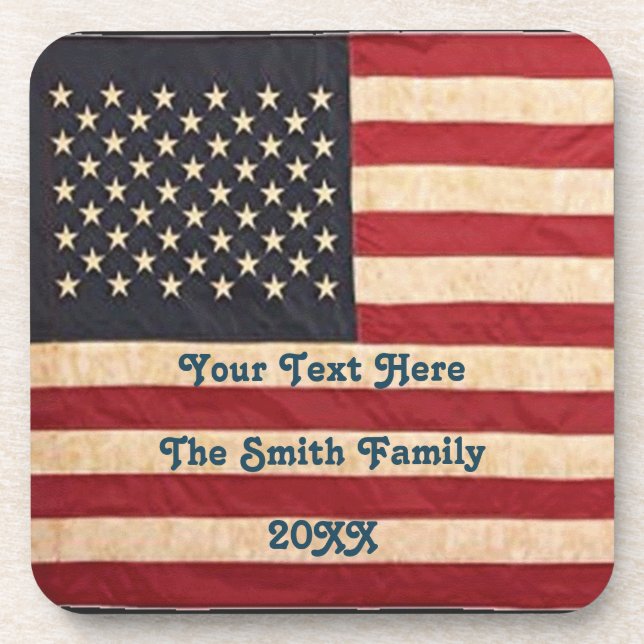 Vintage Stars and Stripes Weathered American Flag Coaster (Front)