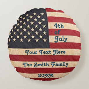 Vintage Stars and Stripes Weathered American Flag Round Cushion